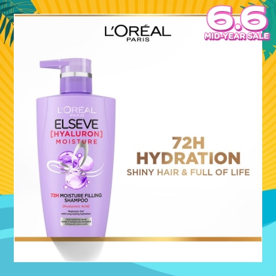 L'OREAL PARIS ELSEVE Hyaluron Moisture 72H Moisture Filling Shampoo (Detangles + 72H Hydration Boost) 410ml