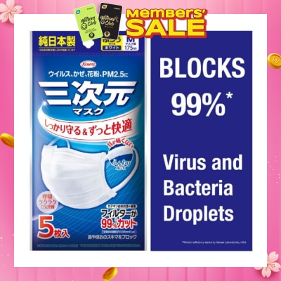 KOWA 3D Disposable Face Mask Size M (Screens Out 99% Micro Particles, Bacterial Filtration Efficiency 99%, Viral Filtration Efficiency 99%) 5s