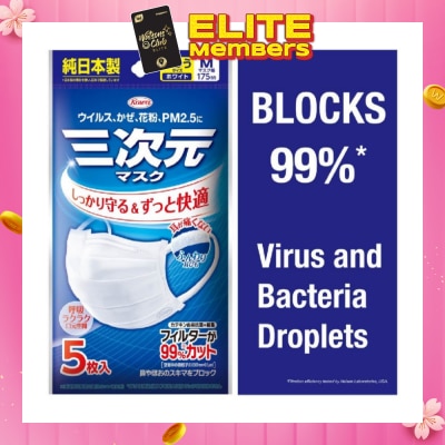 KOWA 3D Disposable Face Mask Size M (Screens Out 99% Micro Particles, Bacterial Filtration Efficiency 99%, Viral Filtration Efficiency 99%) 5s