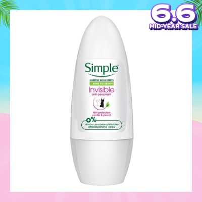 SIMPLE Soothing Anti-Perspirant Deodorant Roll-On Vanilla & Peach 45ml (Expiry: Feb`2026)