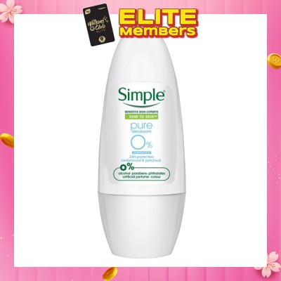 SIMPLE Pure 0% Alumunium Salts Deodorant Roll-On (Cedarwood & Patchouli) 45ml (Expiry: Jul`2026)