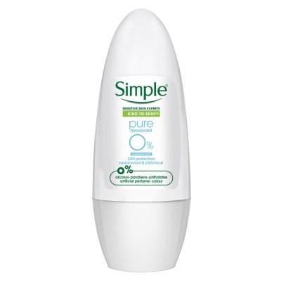 SIMPLE Pure 0% Alumunium Salts Deodorant Roll-On (Cedarwood & Patchouli) 45ml