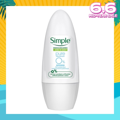 SIMPLE Pure 0% Alumunium Salts Deodorant Roll-On (Cedarwood & Patchouli) 45ml