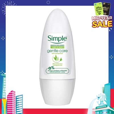 SIMPLE Gentle Care Anti-Perspirant Deodorant Roll-On (Unfragranced) 45ml