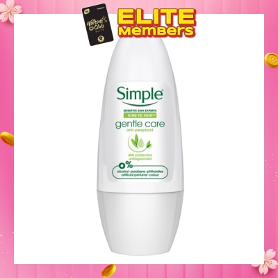 SIMPLE Gentle Care Anti-Perspirant Deodorant Roll-On (Unfragranced) 45ml (Expiry: Jul`2026)