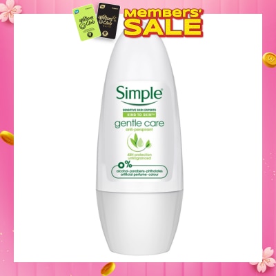 SIMPLE Gentle Care Anti-Perspirant Deodorant Roll-On (Unfragranced) 45ml (Expiry: Jul`2026)