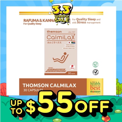 THOMSON CalmiLax Capsule (To Improve Sleep Quality by Promoting Calmness & Relaxation for Restful Sleep + Vegetarian safe) 30s