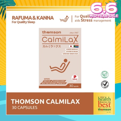 THOMSON CalmiLax Capsule (To Improve Sleep Quality by Promoting Calmness & Relaxation for Restful Sleep + Vegetarian safe) 30s