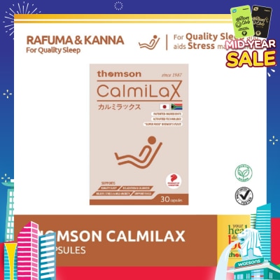 THOMSON CalmiLax Capsule (To Improve Sleep Quality by Promoting Calmness & Relaxation for Restful Sleep + Vegetarian safe) 30s
