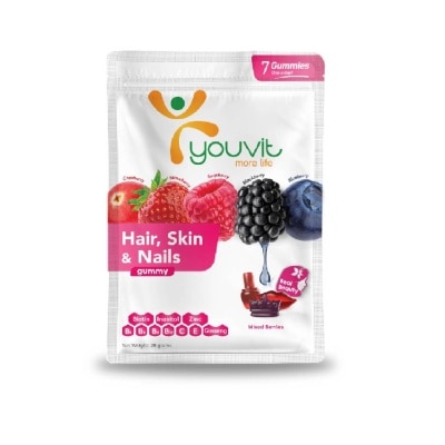 YOUVIT Hair, Skin & Nails Mix Berry Gummy (Natural Ingredients & For Everyday) 7s