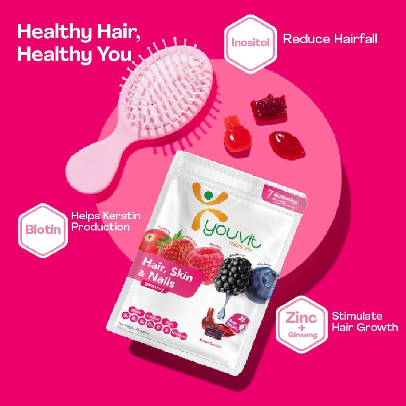 Hair, Skin & Nails Mix Berry Gummy (Natural Ingredients & For Everyday) 7s