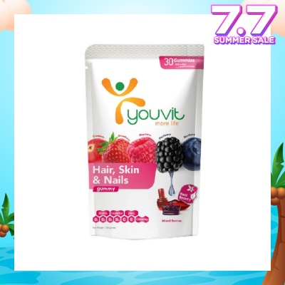 YOUVIT Hair, Skin & Nails Mix Berry Gummy (Natural Ingredients & For Everyday) 30s