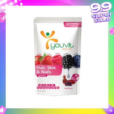 YOUVIT Hair, Skin & Nails Mix Berry Gummy (Natural Ingredients & For Everyday) 30s