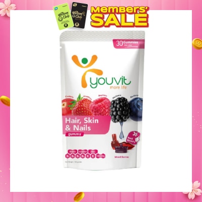 YOUVIT Hair, Skin & Nails Mix Berry Gummy (Natural Ingredients & For Everyday) 30s