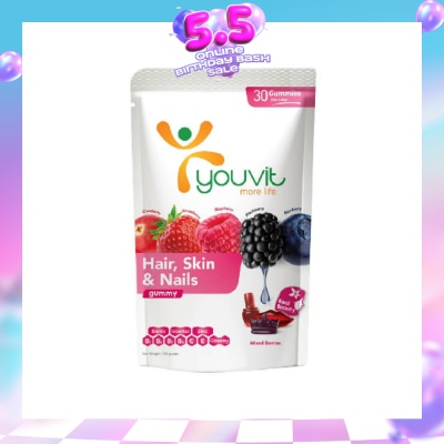 YOUVIT - Hair, Skin & Nails Mix Berry Gummy (Natural Ingredients & For Everyday) 30s (Expiry: Apr`2027)