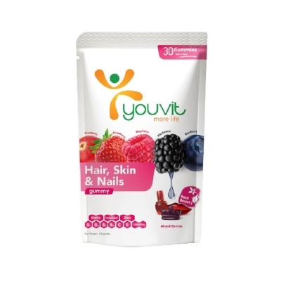 YOUVIT Hair, Skin & Nails Mix Berry Gummy (Natural Ingredients & For Everyday) 30s