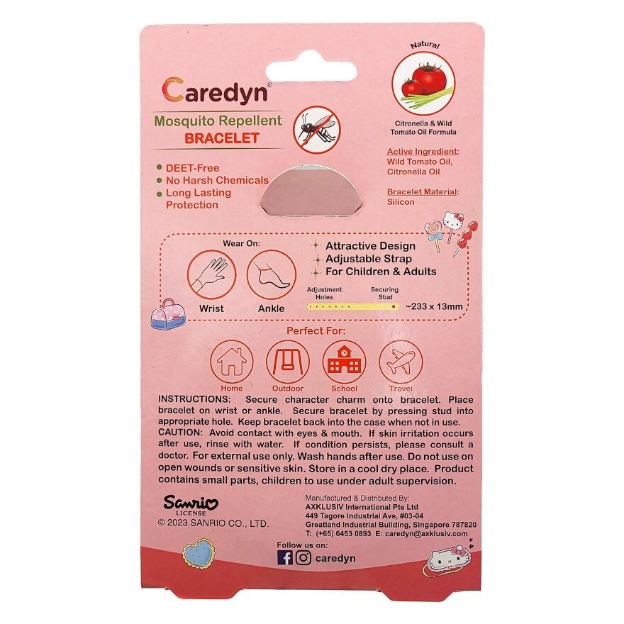 Hello Kitty Mosquito Repellent Bracelet with Charms Citronella & Wild Tomato Oil Formula 2s (per set)