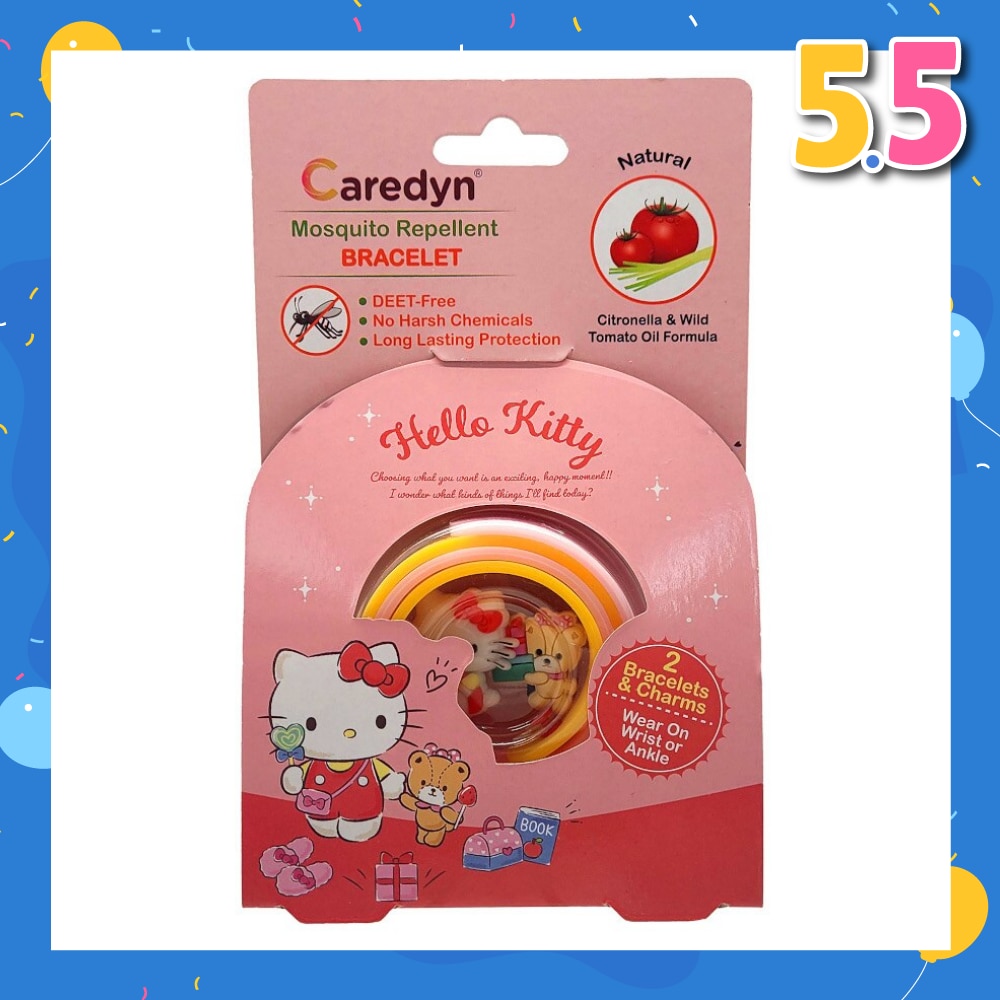 Hello Kitty Mosquito Repellent Bracelet with Charms Citronella & Wild Tomato Oil Formula 2s (per set)