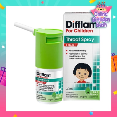 DIFFLAM Throat Spray for Children (Fast Relief for Painful & Swollen Throat & Mouth Conditions) 30ml
