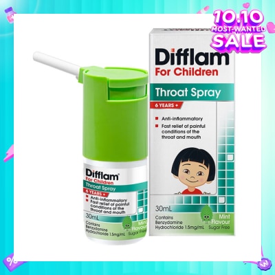 DIFFLAM Throat Spray for Children (Fast Relief for Painful & Swollen Throat & Mouth Conditions) 30ml (Expiry: Jul`2026)