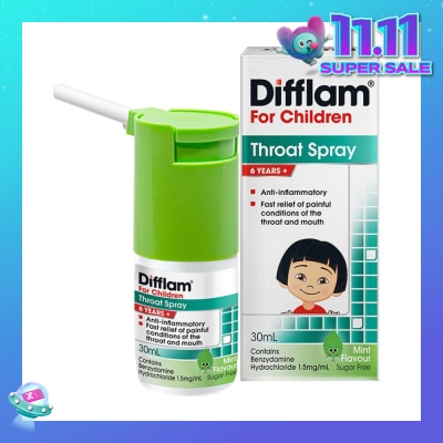 DIFFLAM Throat Spray for Children (Fast Relief for Painful & Swollen Throat & Mouth Conditions) 30ml (Expiry: Jul`2026)