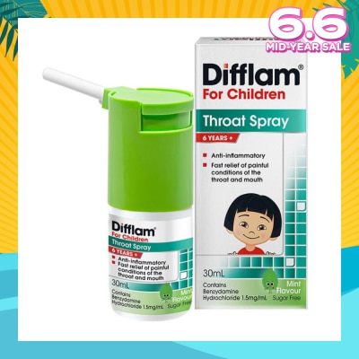 DIFFLAM Throat Spray for Children (Fast Relief for Painful & Swollen Throat & Mouth Conditions) 30ml