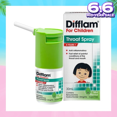DIFFLAM Throat Spray for Children (Fast Relief for Painful & Swollen Throat & Mouth Conditions) 30ml