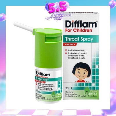 DIFFLAM - Throat Spray for Children (Fast Relief for Painful & Swollen Throat & Mouth Conditions) 30ml (Expiry: Jan`2027)