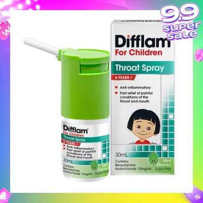 DIFFLAM Throat Spray for Children (Fast Relief for Painful & Swollen Throat & Mouth Conditions) 30ml