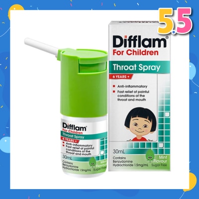 DIFFLAM Throat Spray for Children (Fast Relief for Painful & Swollen Throat & Mouth Conditions) 30ml