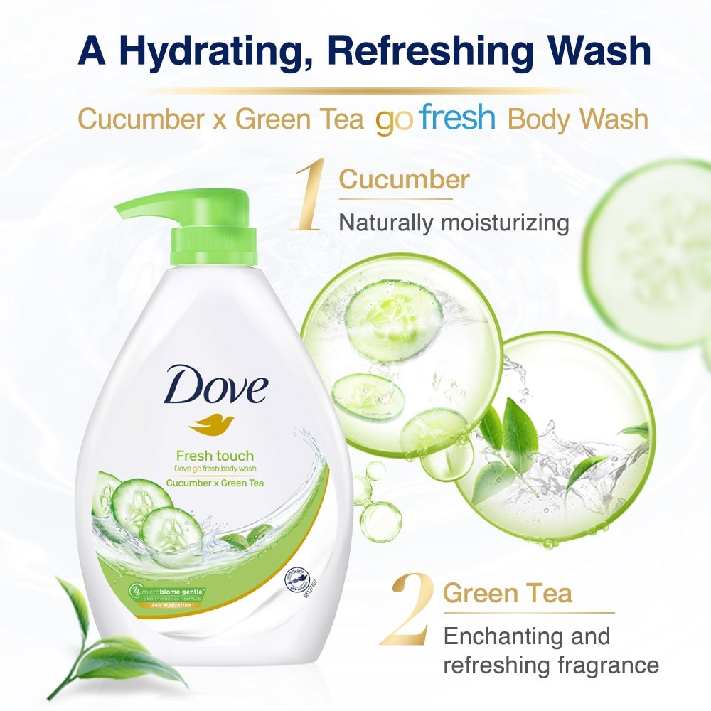 Dove Go Fresh Cucumber + Green Tea Hydration Body Wash 1L