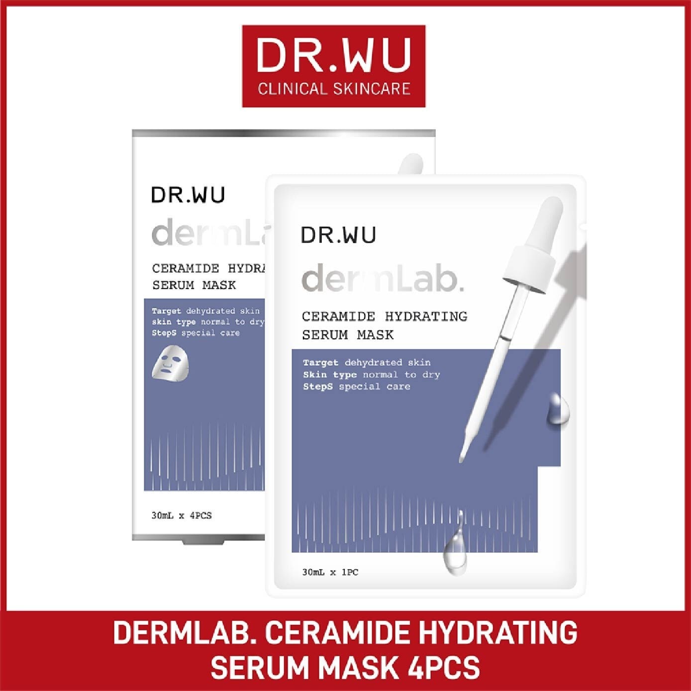 Dermlab Ceramide Hydrating Serum Mask (Suitable for Sensitive Skin + Deeply Moisturises) 4s