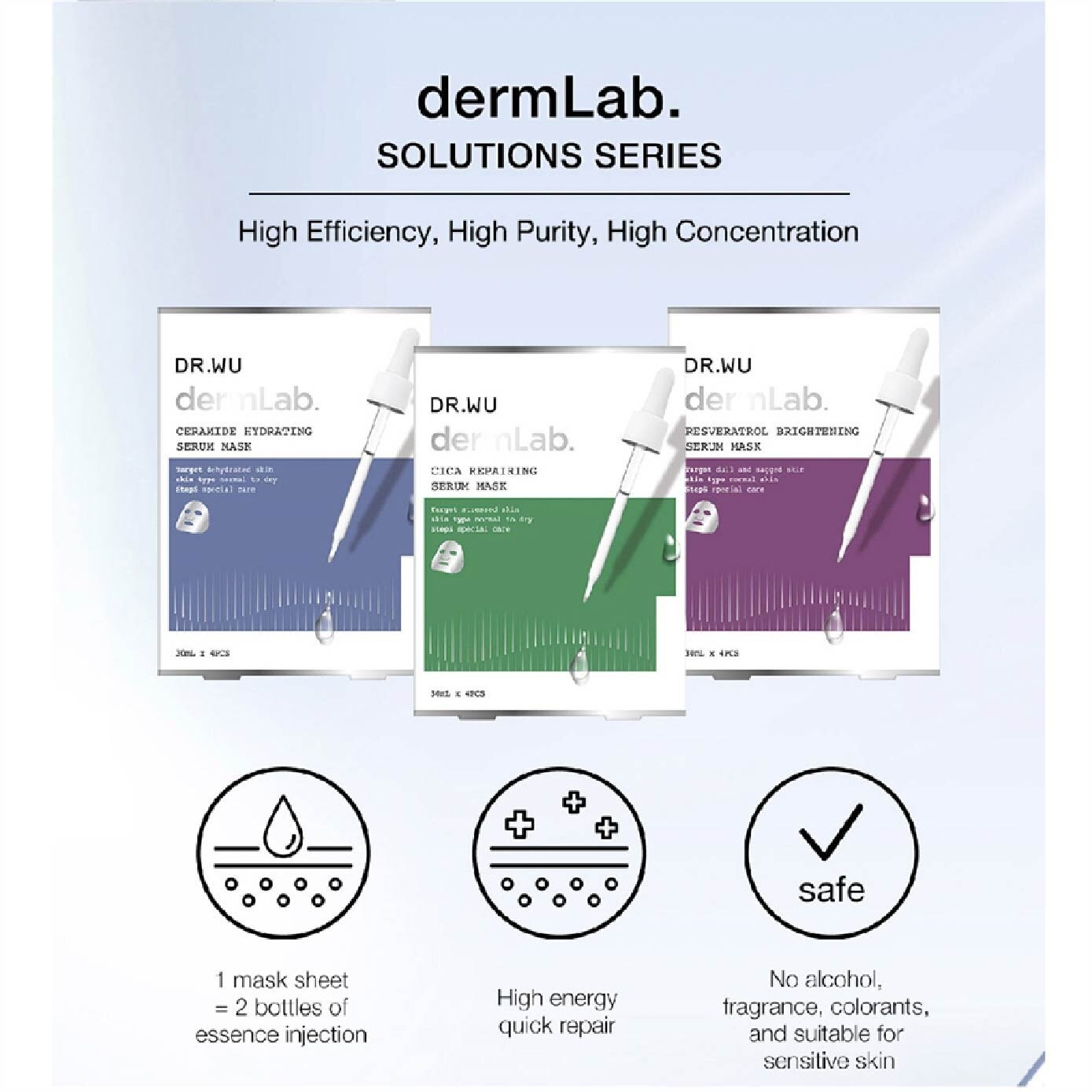 Dermlab Cica Repairing Serum Mask (Suitable for Sensitive Skin + Deeply Soothes & Calms Skin) 4s