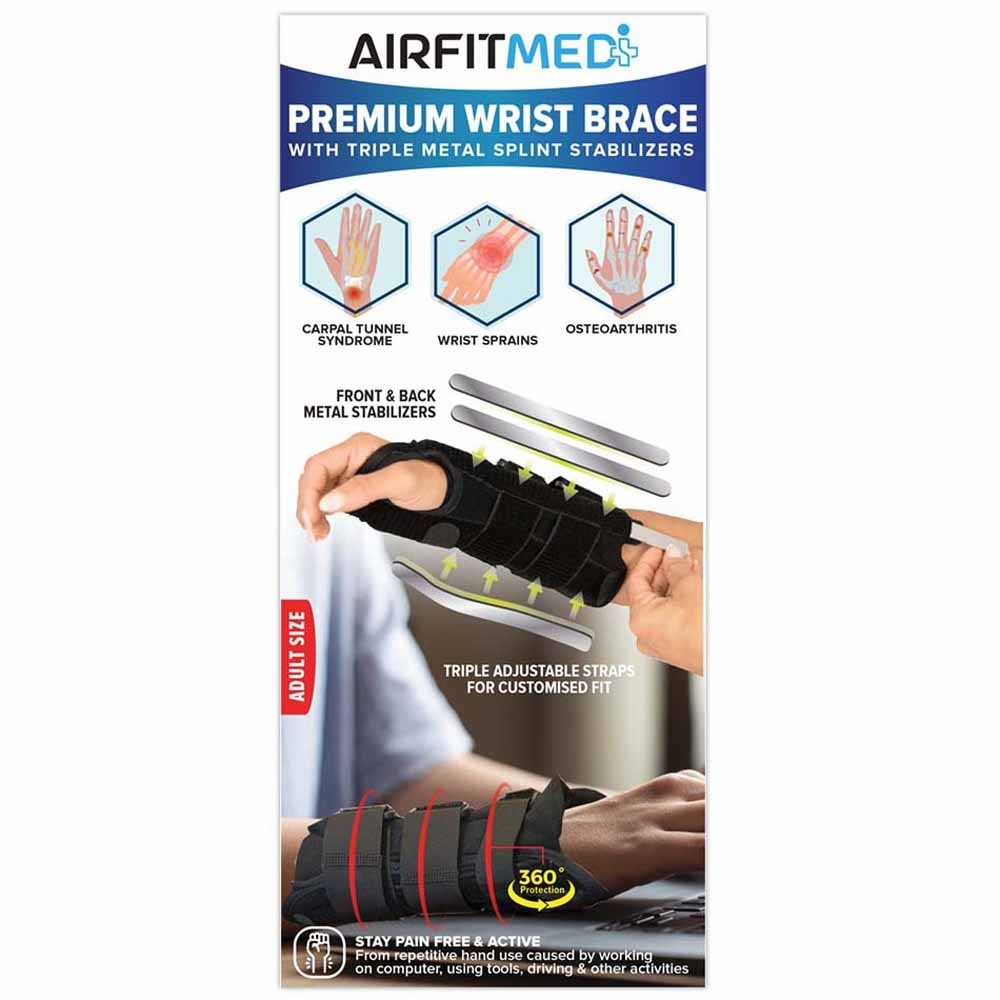 Premium Wrist Brace With Triple Metal Splint Stabilizer (Adult Size) 1s