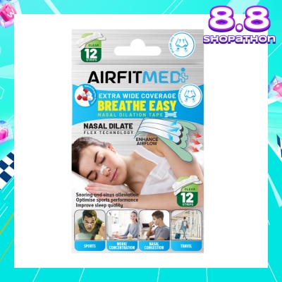 AIRFIT MEDI Extra Wide Coverage Breathe Easy Nasal Dilation Tape Clear Strip (To Improve Sleep Quality & Optimise Sports Perfomance) 12s
