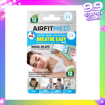 AIRFIT MEDI Extra Wide Coverage Breathe Easy Nasal Dilation Tape Clear Strip (To Improve Sleep Quality & Optimise Sports Perfomance) 12s