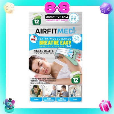 AF MEDI - Extra Wide Coverage Breathe Easy Nasal Dilation Tape Clear Strip (To Improve Sleep Quality & Optimise Sports Perfomance) 12s