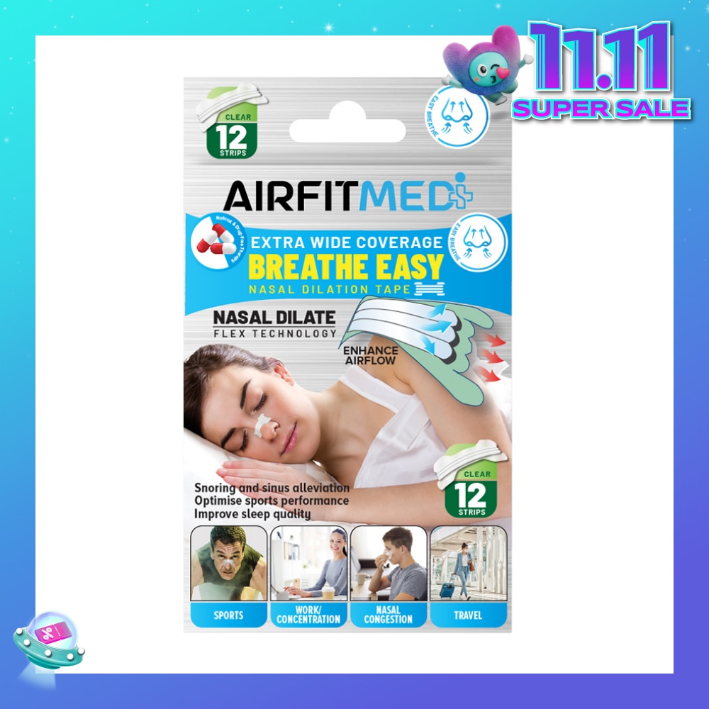 Extra Wide Coverage Breathe Easy Nasal Dilation Tape Clear Strip (To Improve Sleep Quality & Optimise Sports Perfomance) 12s