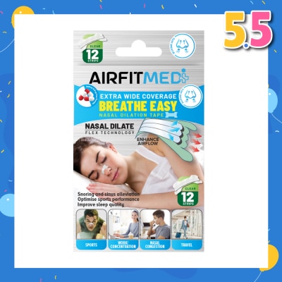 AIRFIT MEDI Extra Wide Coverage Breathe Easy Nasal Dilation Tape Clear Strip (To Improve Sleep Quality & Optimise Sports Perfomance) 12s