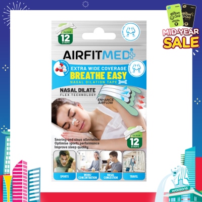 AIRFIT MEDI Extra Wide Coverage Breathe Easy Nasal Dilation Tape Clear Strip (To Improve Sleep Quality & Optimise Sports Perfomance) 12s