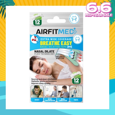 AIRFIT MEDI Extra Wide Coverage Breathe Easy Nasal Dilation Tape Clear Strip (To Improve Sleep Quality & Optimise Sports Perfomance) 12s