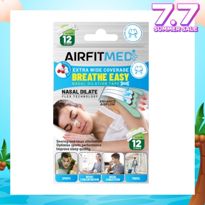 AIRFIT MEDI Extra Wide Coverage Breathe Easy Nasal Dilation Tape Clear Strip (To Improve Sleep Quality & Optimise Sports Perfomance) 12s