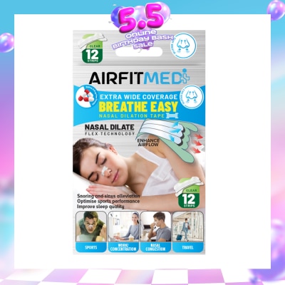 AF MEDI - Extra Wide Coverage Breathe Easy Nasal Dilation Tape Clear Strip (To Improve Sleep Quality & Optimise Sports Perfomance) 12s