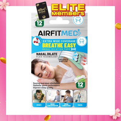 AIRFIT MEDI Extra Wide Coverage Breathe Easy Nasal Dilation Tape Clear Strip (To Improve Sleep Quality & Optimise Sports Perfomance) 12s