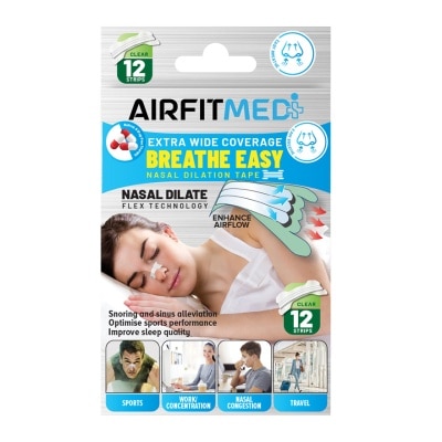 AIRFIT MEDI Extra Wide Coverage Breathe Easy Nasal Dilation Tape Clear Strip (To Improve Sleep Quality & Optimise Sports Perfomance) 12s