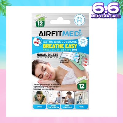 AIRFIT MEDI Extra Wide Coverage Breathe Easy Nasal Dilation Tape Clear Strip (To Improve Sleep Quality & Optimise Sports Perfomance) 12s