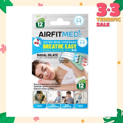 AIRFIT MEDI Extra Wide Coverage Breathe Easy Nasal Dilation Tape Clear Strip (To Improve Sleep Quality & Optimise Sports Perfomance) 12s