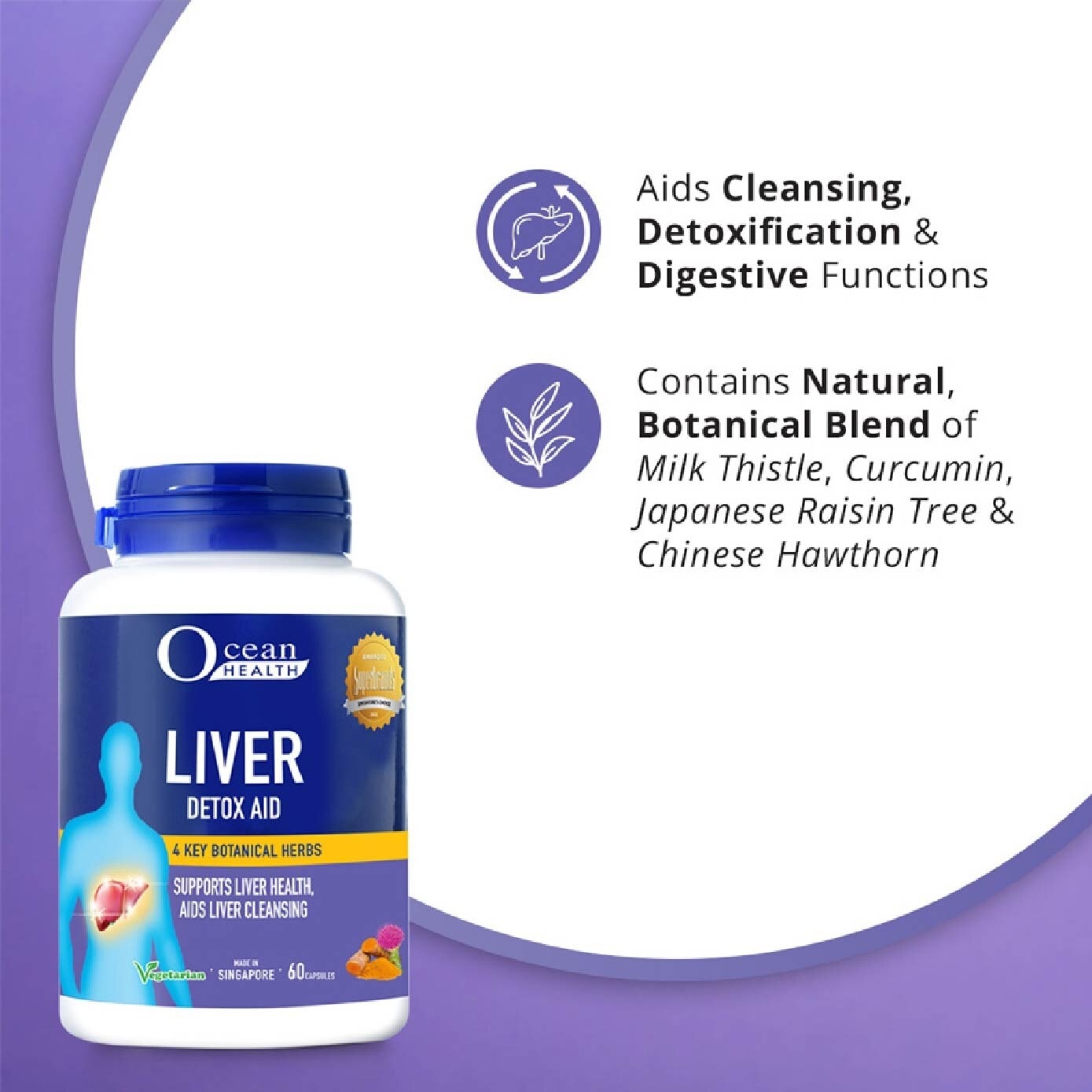 Ocean Health Liver Detox Aid <BR>Supports Liver Health, Aids Liver Cleansing 60 Cap