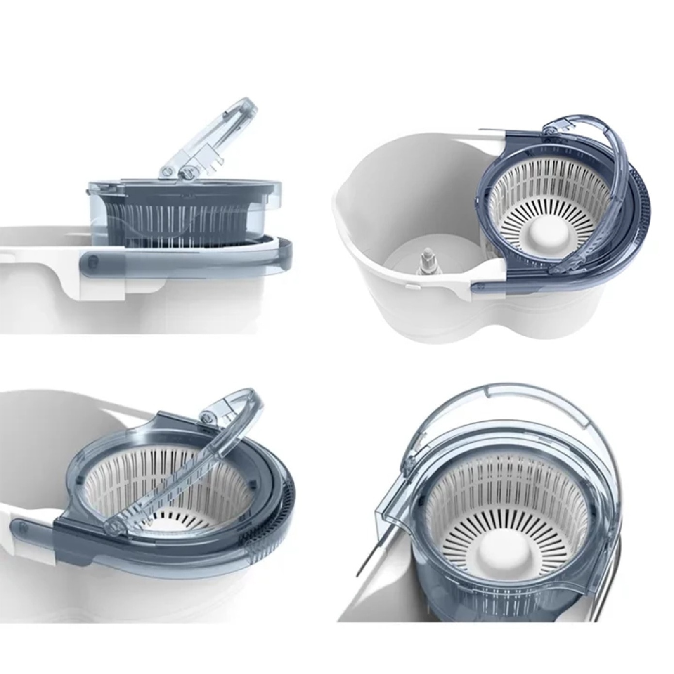 M500 White Spin Mop Set (Spin bucket, Hand Press Handle, 3 Standard Mop Heads, Warranty Card) 1s