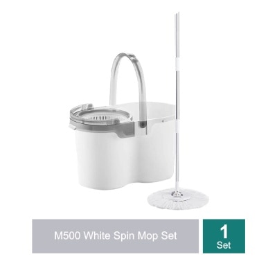 SUPAMOP - M500 White Spin Mop Set (Spin bucket, Hand Press Handle, 3 Standard Mop Heads, Warranty Card) 1s